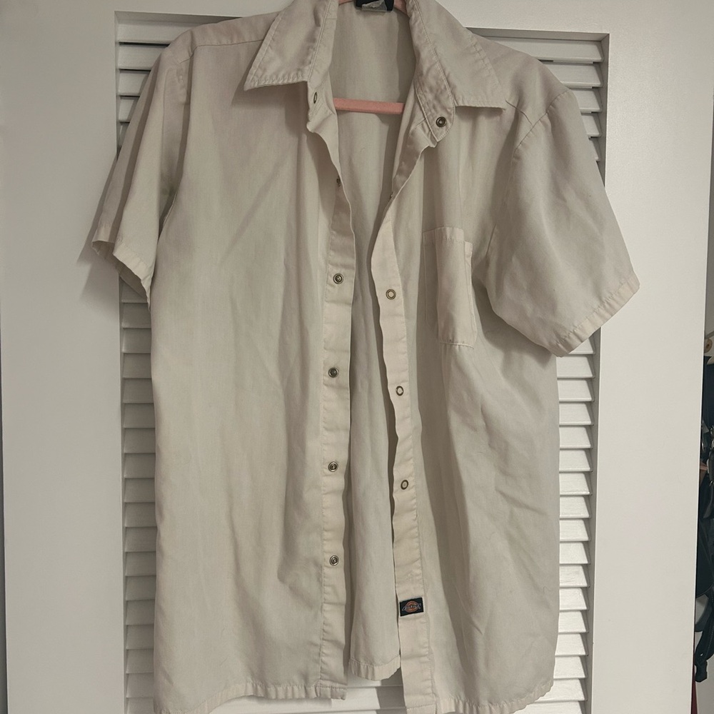 Dickies Vintage Cream Casual Button Down Shirt Relaxed Fit / Work Shirt